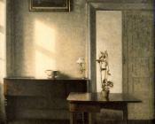 威尔汉姆 哈莫修依 : Interior with a Potted Plant